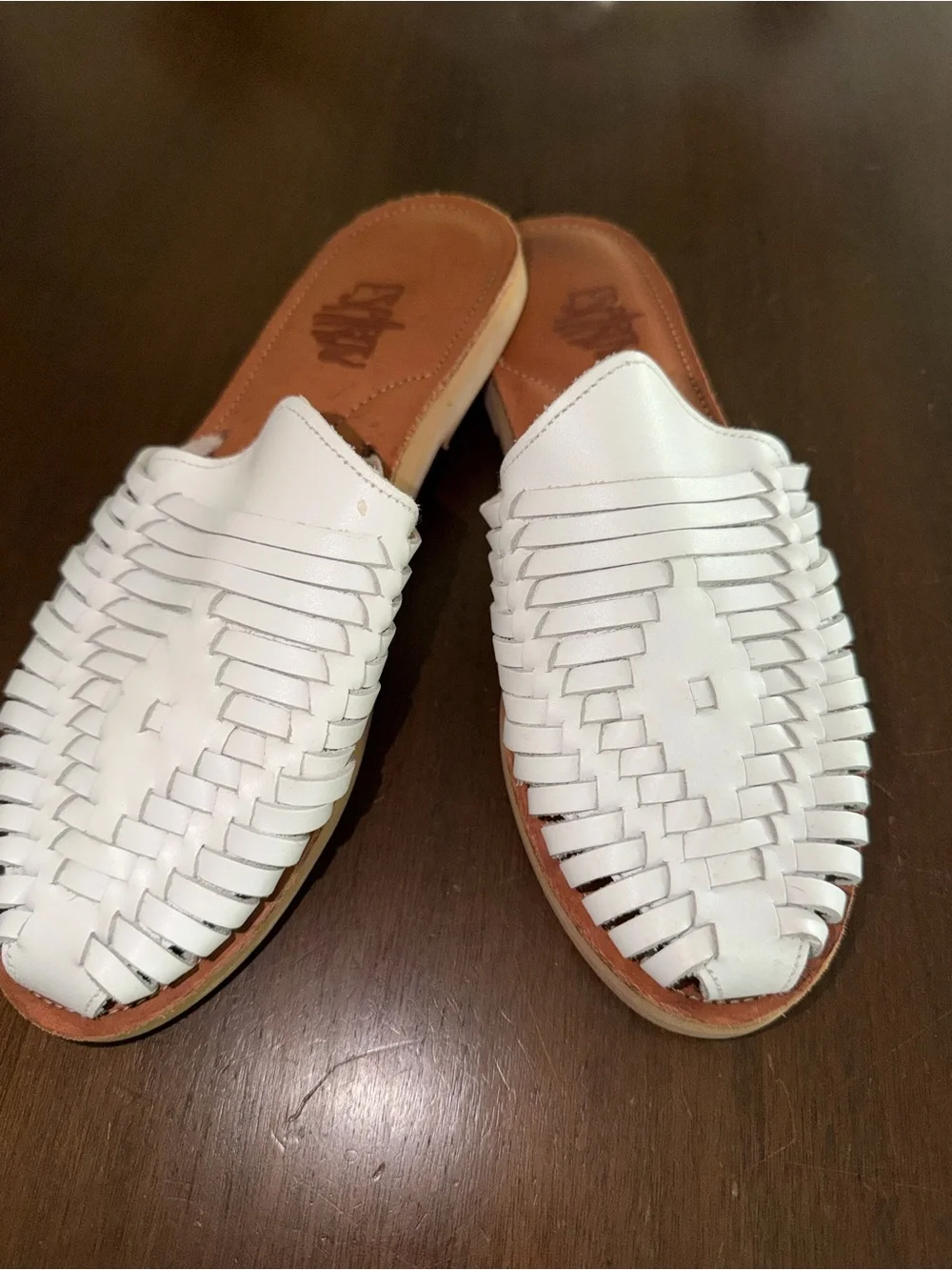 Esprit White Woven Leather Slide Mules